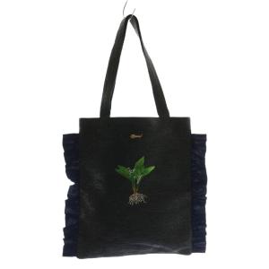 トートバッグ フリル 植物刺繍 黒 ブラック 紺 ネイビー /AQ OS
