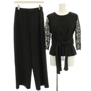 セットアップ 上下 サイドレースイージーパンツ＆レース切替ブラウス 七分袖 ワイドパンツ フォーマル 36