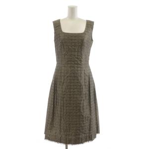 ワンピース ひざ丈 ノースリーブ 40 グレー 総柄 フレア /RR