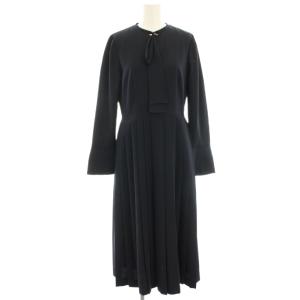 ワンピース マキシ ロング プリーツ切替 長袖 ボウタイ 38 紺 ネイビー CFC0184051 /HN