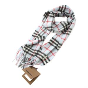 マフラー フリンジ チェック柄 カシミヤ ライトブルー 8016589