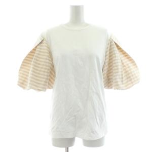 PUFF SLEEVE TEE Tシャツ カットソー 五分袖 パフスリーブ ボーダー柄 38 白 ホワイト