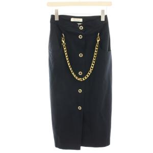 タグ付き タイトスカート ミモレ ロング チェーン付き ウール 40 紺 ネイビー 1649372 /HN