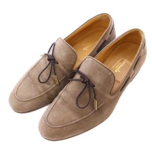 ローファー スリッポン ラウンドトゥ ローヒール スエード リボン 5.5 グレージュ /BB