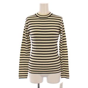 ニット カットソー 長袖 ハイネック ボーダー柄 ウール S アイボリー 黒 12-02-64-02104