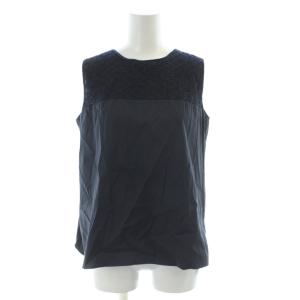 ノースリーブブラウス 38 紺 ネイビー ラウンドネック パンチングデザイン /AP