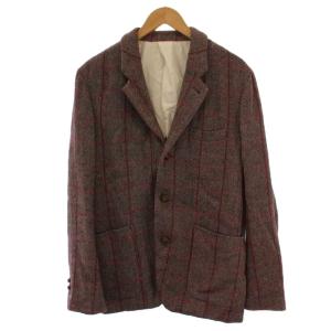 テーラードジャケット 背抜き シングル 3B チェック柄 ウール リネン 3/50 茶 /BM