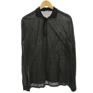 ポロシャツ カットソー 長袖 ボーダー 48 黒 ブラック グレー /HN
