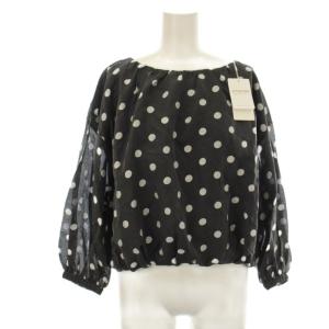 バルーンスリーブ ブラウス シャツ F グレー ドット柄 ギャザーネック 長袖 /JP