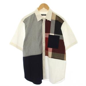 シャツ シアサッカー 半袖 チェック 切替 L 白 51M24-724-02 /TK