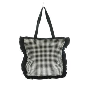 トートバッグ チェック柄 フリル 黒 ブラック 白 ホワイト /MI