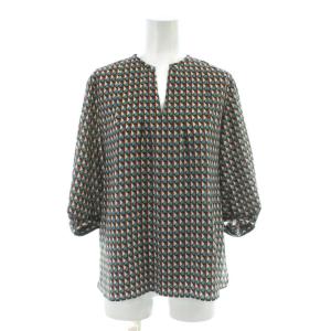 シャツ ブラウス 36 赤 レッド 青 ブルー 総柄 幾何学模様 /AP