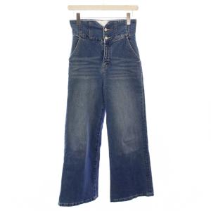 24AW Organicハイウエストフレアデニムパンツ ジーンズ ジップフライ ワンカラー 無地 0 青