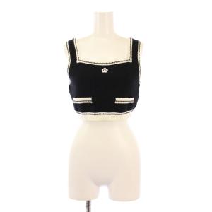 MARY QUANT 24SS ニットビスチェ ノースリーブ スクエアネック ショート丈 ストレッチ ロゴ