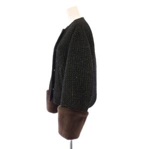 Lily Brown LilyBrown 24AW 2WAYファーショートコート ノーカラー アウター ツイード フェイクファー ウール混 F 黒