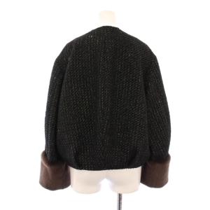 Lily Brown LilyBrown 24AW 2WAYファーショートコート ノーカラー アウター ツイード フェイクファー ウール混 F 黒
