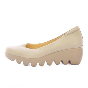 パンプス ラウンドトゥ ウェーブソール ウェッジソール 厚底 フェイクレザー ワンカラー 24cm グレー