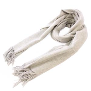 マフラー フリンジ ワンカラー ロゴ 無地 ウール グレー /BB