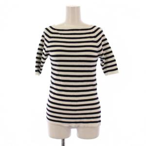 25SS 2WAY ネック5分袖プルオーバー ニット セーター ボーダー柄 2 白 黒 20251016400