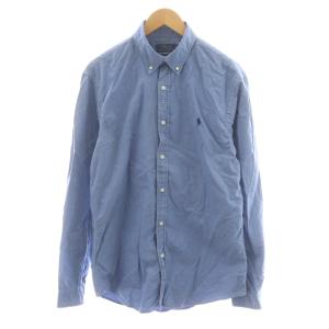 ボタンダウンシャツ 長袖 ロゴ 刺繍 L 青 ブルー /AN3