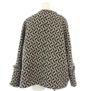 IENA ＆NAVY GIOLICAジャガードジャケット ノーカラージャケット ツイード 36 ベージュ ネイビー