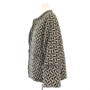 IENA ＆NAVY GIOLICAジャガードジャケット ノーカラージャケット ツイード 36 ベージュ ネイビー