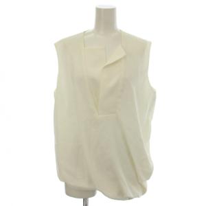 シャツ ブラウス 38 白 ホワイト 袖なし 裾バルーンデザイン /JP