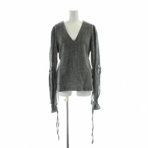 ニット 長袖 プルオーバー 36 グレー 灰色 Vネック 袖リボン /AP