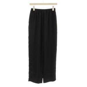 サテンパンツ 36 黒 長ズボン ゴムウエスト 無地 /JP