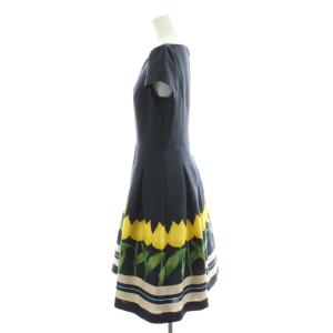 M'S GRACY ワンピース ひざ丈 半袖 チューリップ 38 紺 ネイビー 黄 イエロー PM-811331 /AN30