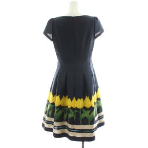 M'S GRACY ワンピース ひざ丈 半袖 チューリップ 38 紺 ネイビー 黄 イエロー PM-811331 /AN30
