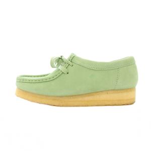 Clarks Wallabee ワラビー ローカットシューズ スクエアトゥ 厚底 スエード リボン 23.5cm 緑