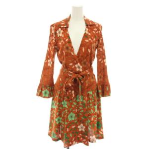 シルビア Sylvia シルクコンボラップワンピース ひざ丈 スキッパー 長袖 リボン 花柄 絹 シルク