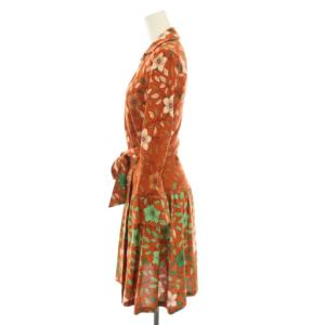 DIANE von FURSTENBERG シルビア Sylvia シルクコンボラップワンピース ひざ丈 スキッパー 長袖 リボン 花柄 絹 シルク