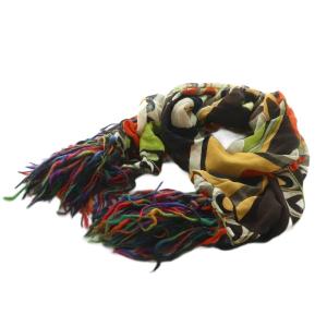 ストール シルク ウール 総柄 フリンジ マルチカラー /MI