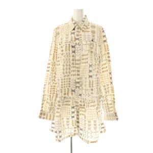 ロングシャツ ブラウス 総柄 長袖 L ホワイト 白 ベージュ /CX OS