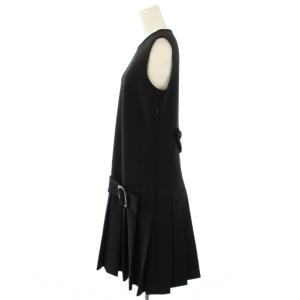 PRADA 2011年製 ワンピース ノースリーブ ひざ丈 ベルト プリーツ 40 黒 P332MG /TK