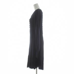BURBERRY BLACK LABEL ニットワンピース ひざ丈 長袖 ケーブル インナーキャミワンピ付き 38 紺 ネイビー D5N52-510-29