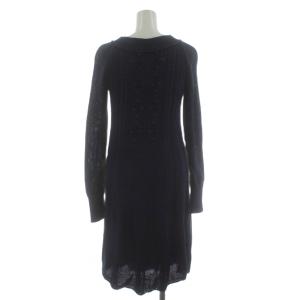 BURBERRY BLACK LABEL ニットワンピース ひざ丈 長袖 ケーブル インナーキャミワンピ付き 38 紺 ネイビー D5N52-510-29