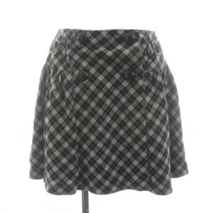 ラップスカート 巻きスカート フレア ミニ チェック柄 ウール混 36 黒 ブラック グレー /KU