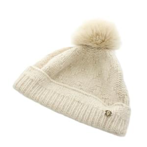 ニット帽 ビーニー ニットキャップ 帽子 ポンポン カシミヤ ベージュ /AN8