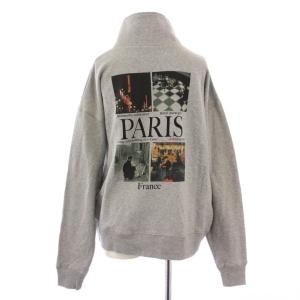 スウェット トレーナー スタンドカラー ハーフジップ ストレッチ ロゴ プリント F グレー /BB