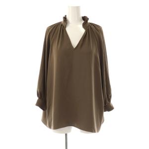 シャツ ブラウス 七分袖 スリットネック 38 ブラウン /DF