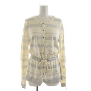 カーディガン 長袖 絹混 シルク混 2 白 ホワイト ボーダー柄 /RR