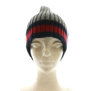 GUCCI ニット帽 帽子 ビーニー ウール グレー 赤 レッド /SS OS