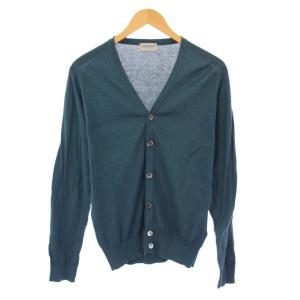 ニットカーディガン 長袖 Vネック 薄手 ワンカラー 無地 S 青 ブルー /BB
