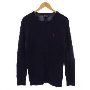ニット セーター 長袖 クルーネック ケーブル ロゴ刺繍 SP 紺 710775885001 /BM