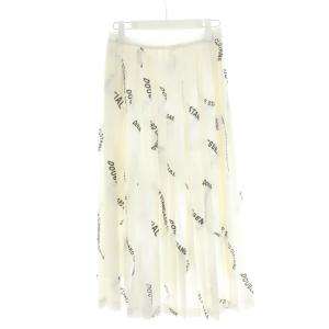 ESSENTIAL 21AW プリーツスカート ミモレ ロング ロゴ 38 白 ホワイト 黒 ブラック