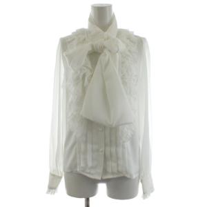 シャツ ブラウス 長袖 シアー シースル リボン フリル 36 白 ホワイト 0304-190-213