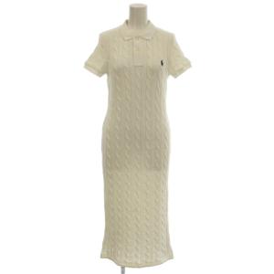 ポロシャツ ニットワンピース 半袖 ロング S 白 ホワイト /G